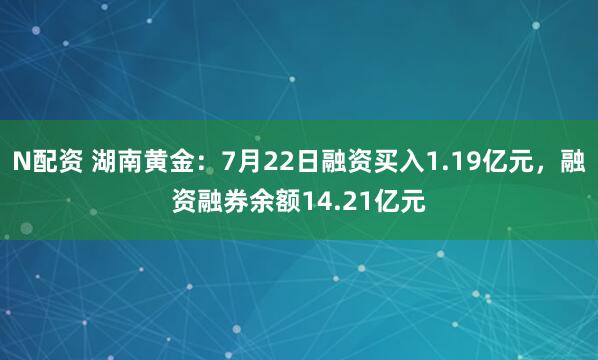 N配资 湖南黄金：7月22日融资买入1.19亿元，融资融券余额14.21亿元